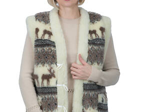 Жіночий затишний двосторонній жилет із овчини з чарівним візерунком «Олені» S-6XL 2XL