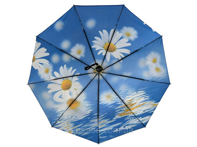 Жіноча парасолька-автомат у подарунковій упаковці з хустинкою від Rain Flower, блакитний з ромашками 01020-6 - Фото 5
