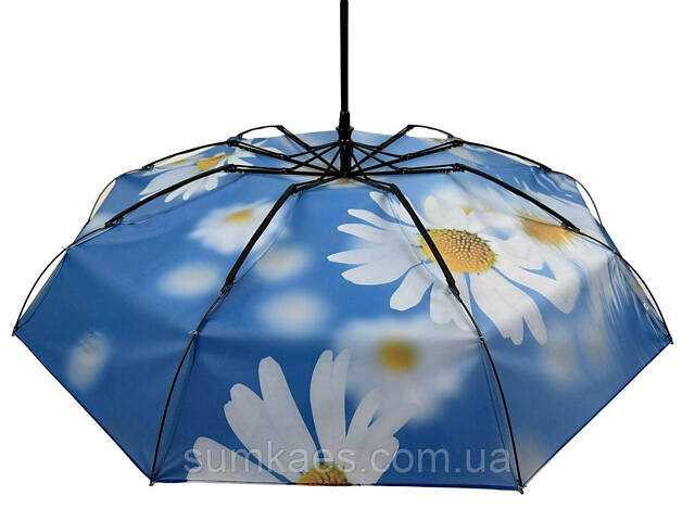 Жіноча парасолька-автомат у подарунковій упаковці з хустинкою від Rain Flower, блакитний з ромашками 01020-6 - Фото 8