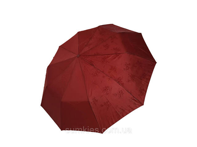 Жіноча парасоля напівавтомат на 10 спиць Bellisimo 'Flower land', проявлення, бордовий колір, 0461-3 - Фото 1