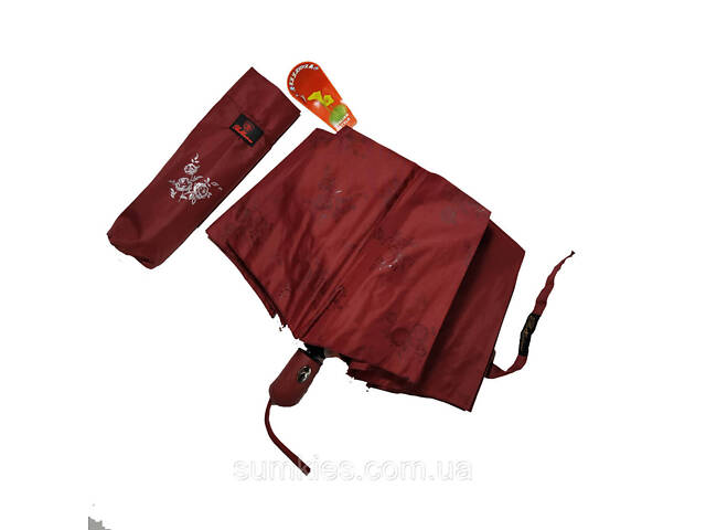 Жіноча парасоля напівавтомат на 10 спиць Bellisimo 'Flower land', проявлення, бордовий колір, 0461-3 - Фото 2