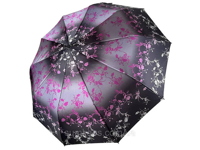 Жіноча парасолька напівавтомат із принтом квітів на 10 спиць, чорна ручка, 0401-5 - Фото 1
