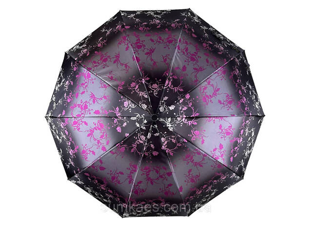 Жіноча парасолька напівавтомат із принтом квітів на 10 спиць, чорна ручка, 0401-5 - Фото 2