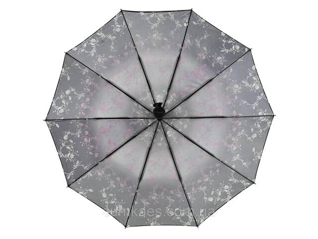 Жіноча парасолька напівавтомат із принтом квітів на 10 спиць, чорна ручка, 0401-5 - Фото 4