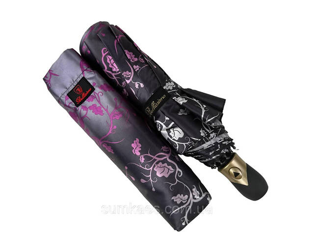 Жіноча парасолька напівавтомат із принтом квітів на 10 спиць, чорна ручка, 0401-5 - Фото 5