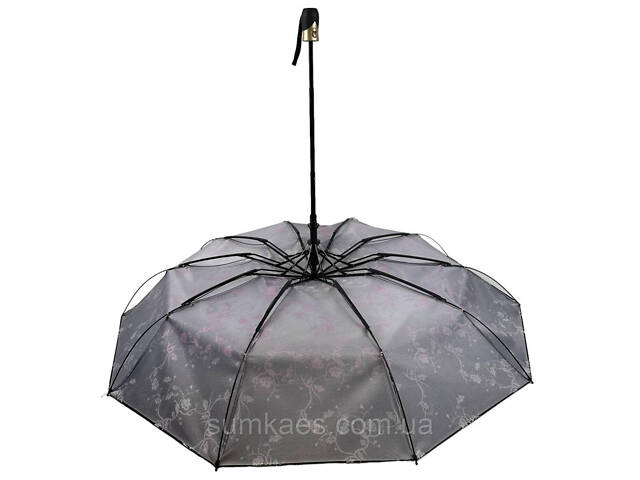 Жіноча парасолька напівавтомат із принтом квітів на 10 спиць, чорна ручка, 0401-5 - Фото 6