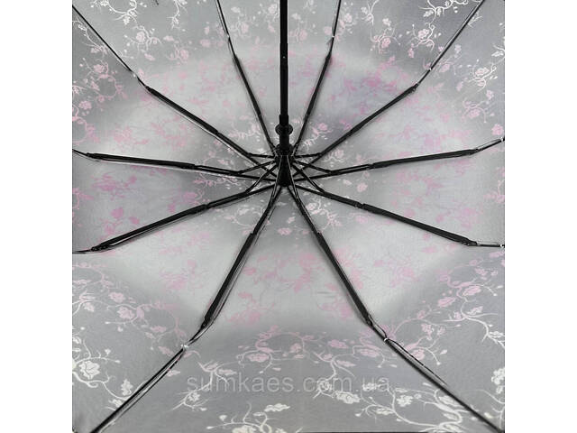 Жіноча парасолька напівавтомат із принтом квітів на 10 спиць, чорна ручка, 0401-5 - Фото 7