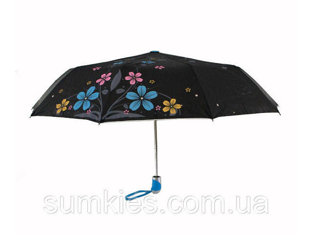 Жіноча парасоля напівавтомат з сріблястим напиленням і квітковим принтом від Max, синя ручка, 124-4 - Фото 2