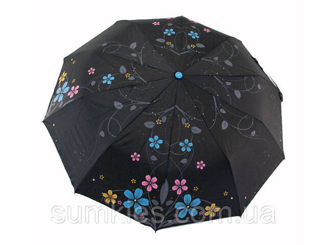 Жіноча парасоля напівавтомат з сріблястим напиленням і квітковим принтом від Max, синя ручка, 124-4 - Фото 3