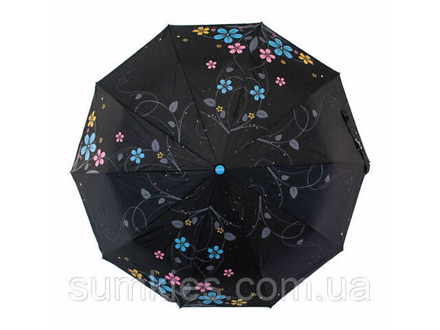 Жіноча парасоля напівавтомат з сріблястим напиленням і квітковим принтом від Max, синя ручка, 124-4 - Фото 4