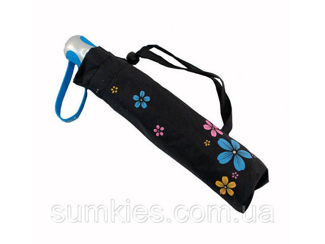 Жіноча парасоля напівавтомат з сріблястим напиленням і квітковим принтом від Max, синя ручка, 124-4 - Фото 5