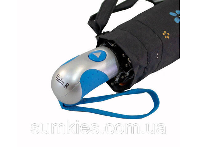 Жіноча парасоля напівавтомат з сріблястим напиленням і квітковим принтом від Max, синя ручка, 124-4 - Фото 6