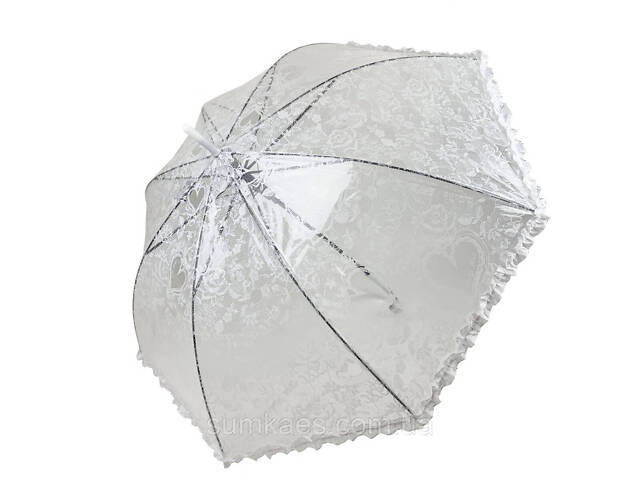 Жіночий парасолька-тростина напівавтомат білий з ажурним принтом від SL, SL018101-1 - Фото 2