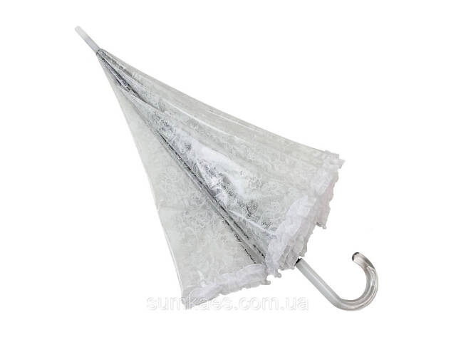 Жіночий парасолька-тростина напівавтомат білий з ажурним принтом від SL, SL018101-1 - Фото 4