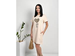 Жіноча сукня з малюнком 'Passion' оптом | Норма і батал Бежевий, 42-44
