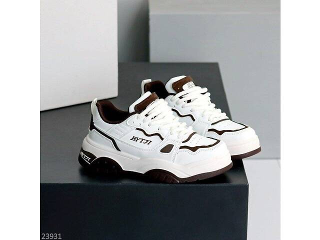 Женские белые кроссовки Nora эко-кожа, белый + шоколад 37,40р код 23931 - Фото 2