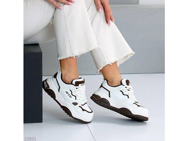 Женские белые кроссовки Nora эко-кожа, белый + шоколад 37,40р код 23931 - Фото 3