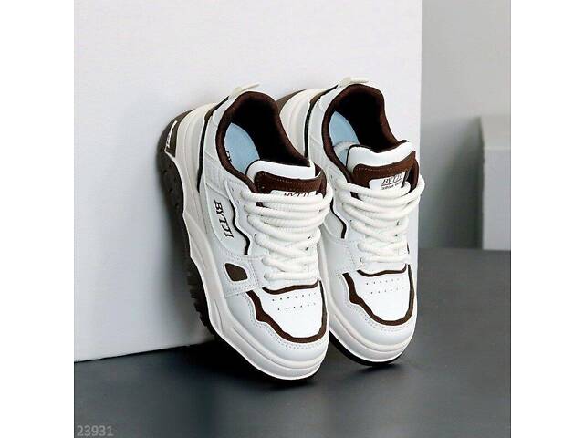 Женские белые кроссовки Nora эко-кожа, белый + шоколад 37,40р код 23931 - Фото 6