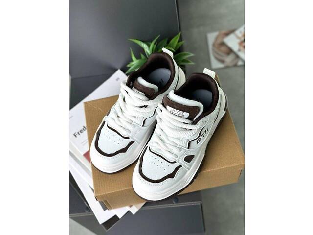 Женские белые кроссовки Nora эко-кожа, белый + шоколад 37,40р код 23931 - Фото 4