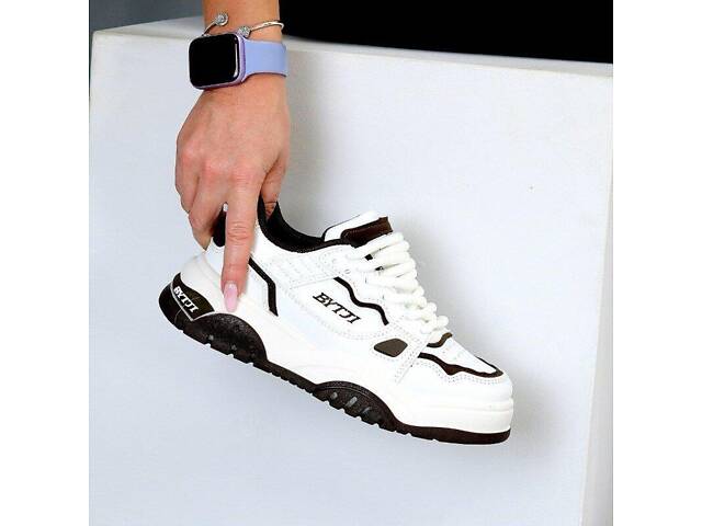 Женские белые кроссовки Nora эко-кожа, белый + шоколад 37,40р код 23931 - Фото 5