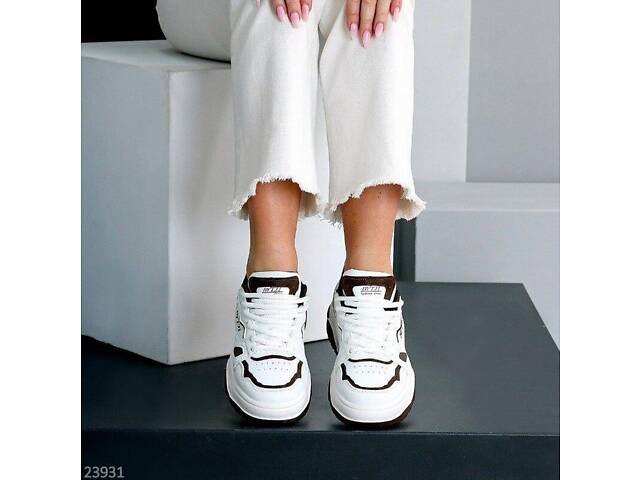 Женские белые кроссовки Nora эко-кожа, белый + шоколад 37,40р код 23931 - Фото 8