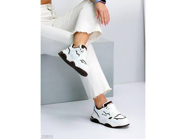 Женские белые кроссовки Nora эко-кожа, белый + шоколад 37,40р код 23931 - Фото 7