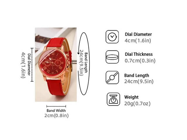 Женские часы Geneva с белым ремешком из экокожи + набор бижутерии Красный - Фото 2