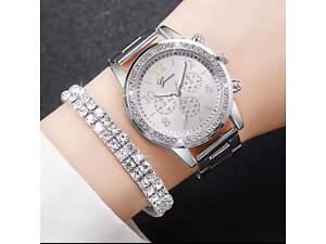 Жіночий годинник Geneva з металевим браслетом + браслет.