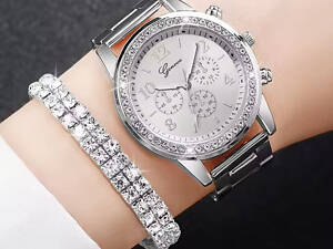 Женские часы Geneva с металлическим браслетом + браслет