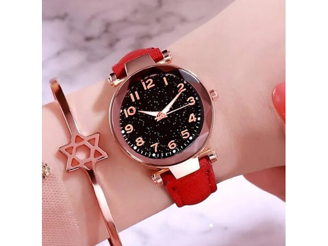 Жіночий годинник Geneva з ремінцем з екошкіри Червоний - Фото 1