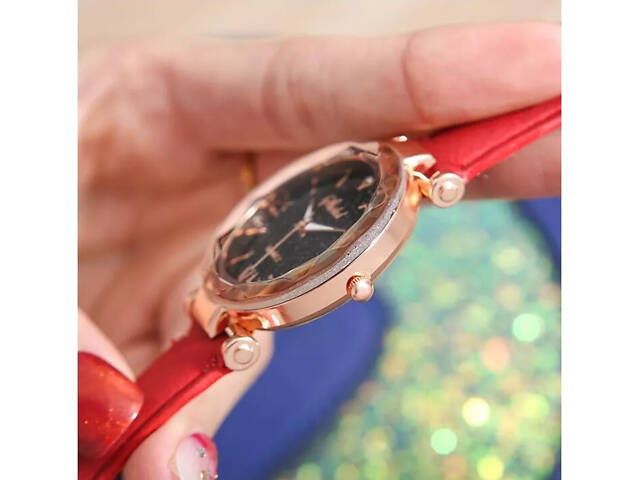 Жіночий годинник Geneva з ремінцем з екошкіри Червоний - Фото 2