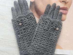 Женские кашемировые перчатки с вязкой серые