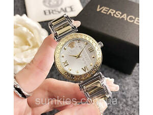 Жіночий наручний годинник металевий стиль Versace, стильний і модний годинник браслет Версчі Срібло з рожевим