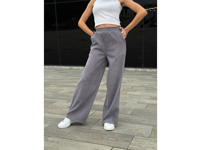Жіночі вельветові штани палаццо 'Garda' | Батал Сірий, 50-52 - Фото 1