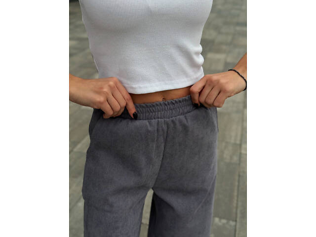 Жіночі вельветові штани палаццо 'Garda' | Батал Сірий, 50-52 - Фото 2
