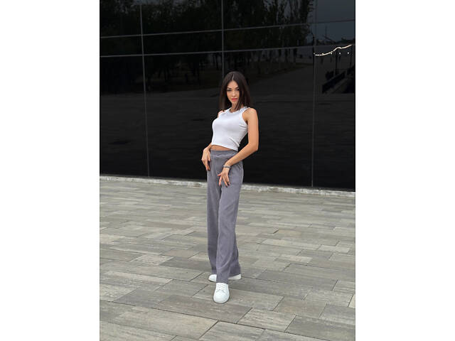 Жіночі вельветові штани палаццо 'Garda' | Батал Сірий, 50-52 - Фото 6