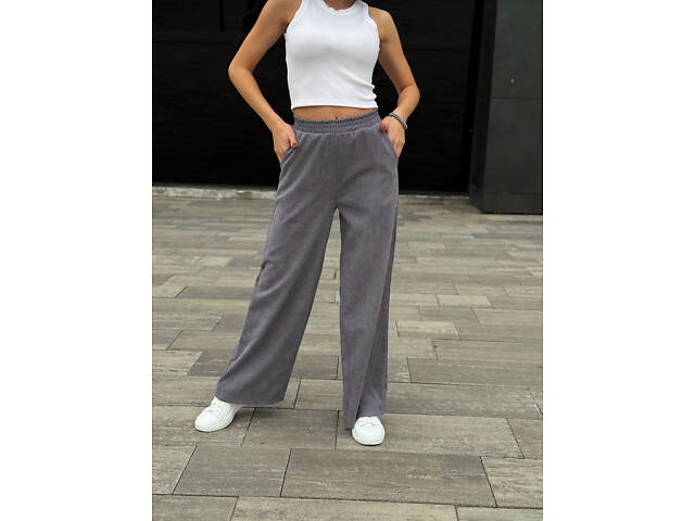 Жіночі вельветові штани палаццо 'Garda' | Батал Сірий, 50-52 - Фото 5
