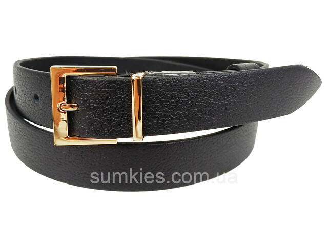 Жіночий шкіряний ремінь чорний із золотистою пряжкою Skipper - Фото 1