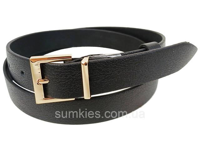 Жіночий шкіряний ремінь чорний із золотистою пряжкою Skipper - Фото 2