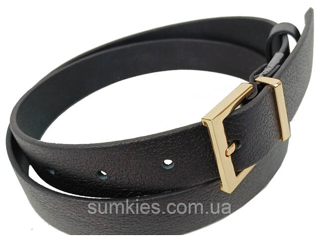 Жіночий шкіряний ремінь чорний із золотистою пряжкою Skipper - Фото 6