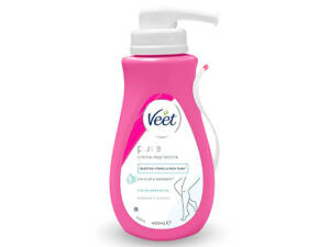Женский крем Veet для депиляции волос чувствительной кожи ног, тела и бикини линии с дозатором и лопаткой в ​​наборе 400