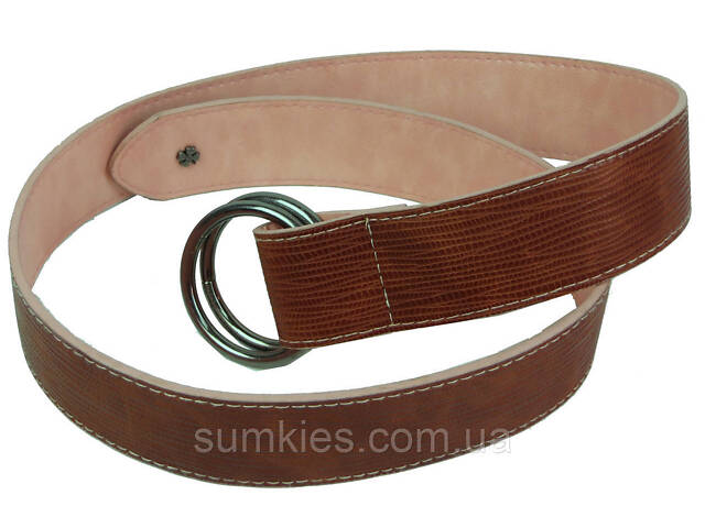 Жіночий ремінь з екошкіри, пряжка два кільця Doca коричневий - Фото 3