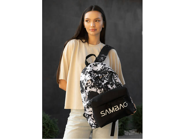 Жіночий рюкзак Sambag Active чорний тканевий з принтом 'split' - Фото 2