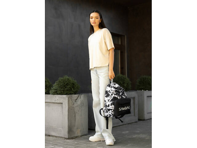 Жіночий рюкзак Sambag Active чорний тканевий з принтом 'split' - Фото 3