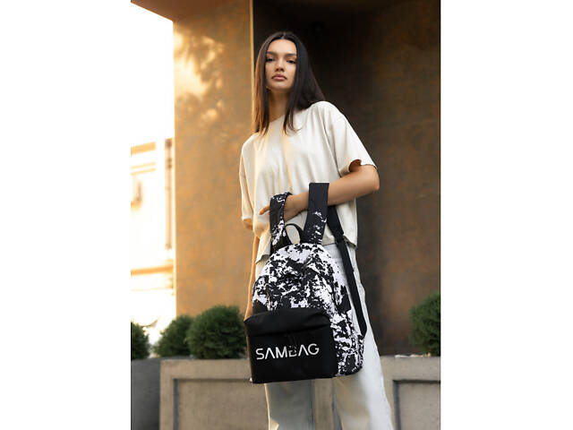 Жіночий рюкзак Sambag Active чорний тканевий з принтом 'split' - Фото 5