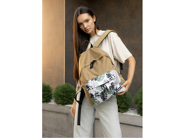 Жіночий рюкзак Sambag Active пісочний тканевий з принтом 'monstera' - Фото 7
