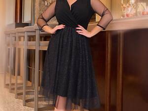 Женское платье двойка с расклешенной юбкой черное