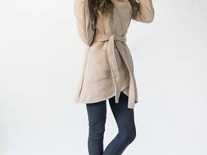 Жіноче кашемірове пальто з капішоном Подіум 21295-BEIGE L Бежевий