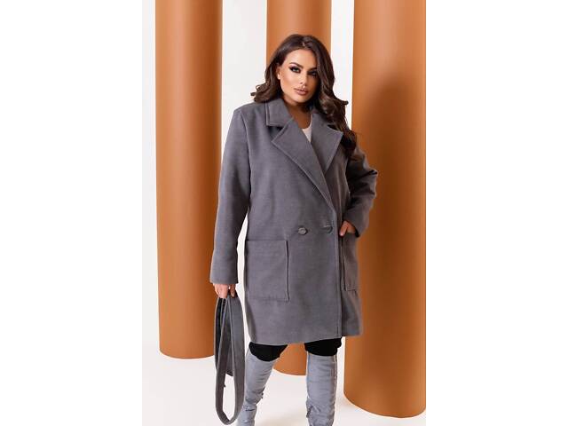 Жіноче пальто із кашеміру на підкладці з поясом сірий - Фото 3