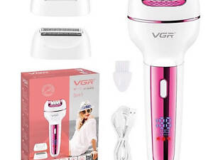 Жіночий бездротовий епілятор 3в1 VGR V-732 для ніг та зони бікіні з підсвічуванням та дисплеєм. Колір: рожевий